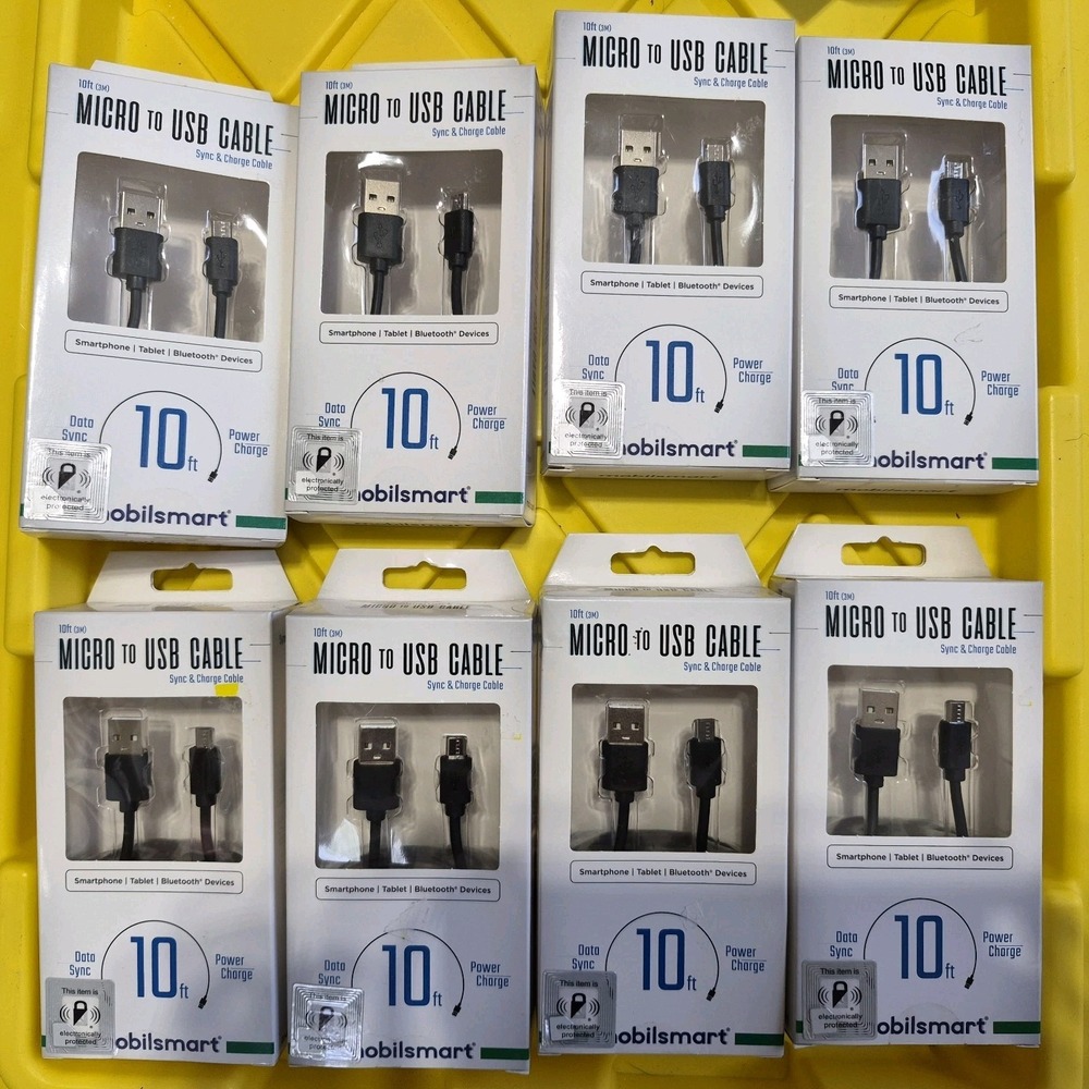 8- Micro to USB Cable 10 ft Mobilsmart Sync and Charge Smartphone Tablet Black